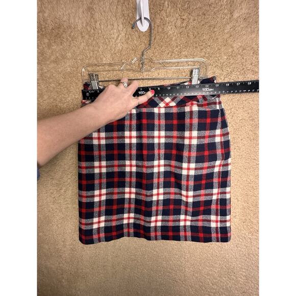 Talbots Wool Blend Mini Skirt Sz 6 P Red White Preppy Academia Blue Plaid Lined - Picture 8 of 11